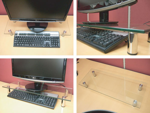 液晶ディスプレイ用スタンド 8mm厚強化ガラス製 パソコンアクセサリ